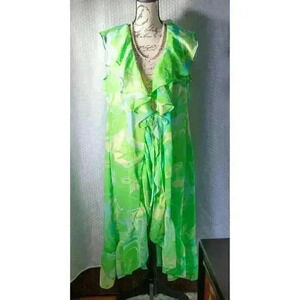 Live 4 Truth 1X green/yellow/blue ruffle coverup. Artsy Boho Duster Kimono Top